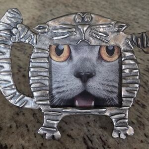 Vintage Pewter Teapot Shaped Cat Folk Frames by Ruth Reynolds Darby 1996